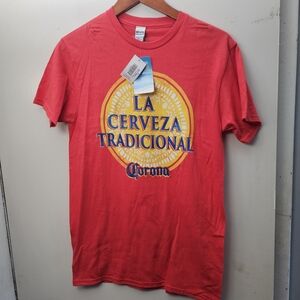 Corona Red Short Sleeve Tee with Logo Design